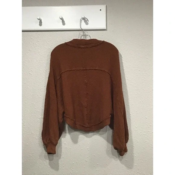 Free People FP Beach Adams Set Shrug Cardigan Rust Open Front Oversized XS Boho - Picture 6 of 6